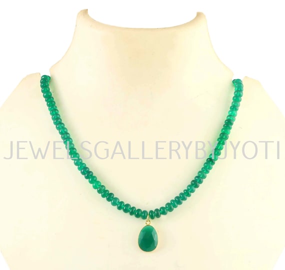 美しいグリーンオニキスの滑らかなロンデルビーズネックレス、グリーン