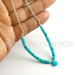 AAA Grade Natural Arizona Turquoise Bar Necklace, Stunning Turquoise Beaded Sterling 925 Silver Necklace, Turquoise Chain Necklace