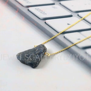 Raw Blue Sapphire Pendant Sterling Silver Necklace, 18k Gold Plated Blue Sapphire Rough Gemstone Necklace, Gift For Her, handmade necklace