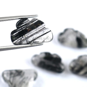 2/4 Pieces Black Rutile Smooth Cloud Shape Gemstones, Black Rutile Carved Fancy Shape Gemstone (9*15 mm Approx) (MRQ)