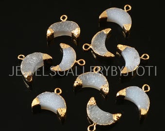 2/4 Pcs White Druzy Carved Crescent Moon Charms, Electroplated Stone Charms, Moon Shape Connectors, Jewelry Making Supplies