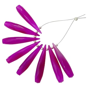Pink Chalcedony Faceted Drops Briolettes, Raspberry Chalcedony Faceted Elongated Drops, Raspberry Pink Chalcedony Long Drop BrioletteS