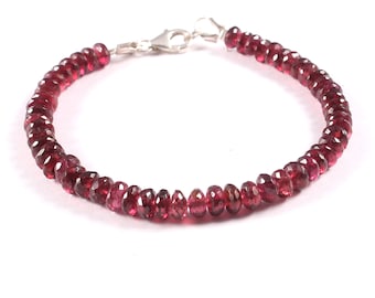 Natürliche Rhodolit Granat Sterling Siler Armband, Geschenk für Frau, Edelstein Schmuck, Stapel Armband, Janurary Birthstone Armband