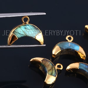 A Pair of Bright Flashy Labradorite Carved Crescent Moon Charm,Electroplated Stone Charm,Moon Shape Connectors,jewelry making supplies(16mm)