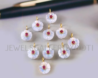 Colgante de plata de ley con forma de flor tallada de piedra lunar arcoíris (2/4 piezas), colgante con incrustaciones de piedras preciosas, dije de piedra lunar, dije con forma de flor