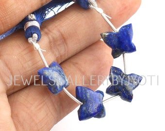 天然ラピスラズリバタフライジェムストーンビーズ6個、ファセット