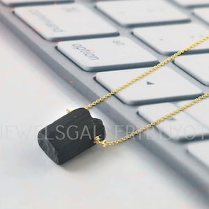 Raw Black Tourmaline Pendant Sterling Silver Necklace, 18k Gold Plated Tourmaline Rough Gemstone Necklace, Gift For Her, handmade necklace