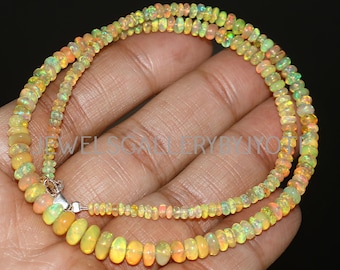 Beautiful Ethiopian Opal Smooth Rondelles Necklace, Ethiopian Opal Rondelle Beads Necklace, Ethiopian Opal Gemstone Necklace