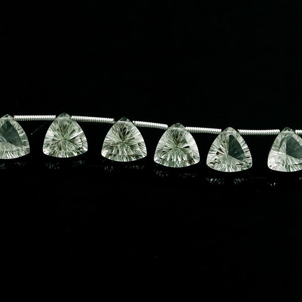 8 Pieces AAA Grade Green Amethyst Trillion Shape Concave Cut Gemstones, Green Amethyst Drilled Concave Cut Briolettes (10mm app.) (PTS113)