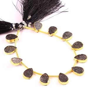 1 Strand Black Sunstone Flat Pears 18k Gold Electroplated Briolettes, Black Sunstone Smooth Flat Pears Briolettes (7*10 mm app)