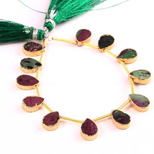 1 Strand Natural Ruby Zoisite Flat Pears 18k Gold Electroplated Briolettes, Ruby Zoisite Flat Pears Briolettes (7*10 mm app)