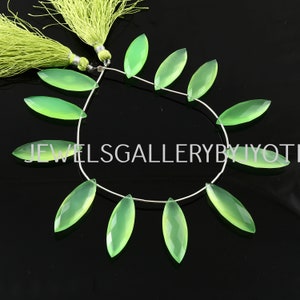 6 Pieces Big Size Natural Parrot Green Chalcedony Faceted Marquise Briolettes, Parrot Green Chalcedony Long Marquise Briolettes(10*30mm App)