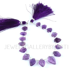 16 Pieces Nice Quality African Amethyst Carved Leaves Briolettes, Amethyst Leaves Briolettes (7*9-10*16mm approx.) (OBC)