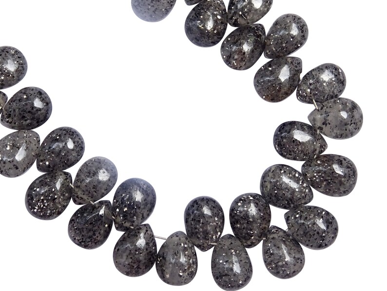 7*9mm 29 Pieces Black Sunstone Smooth Pear Briolettes MO182 Black Sunstone Smooth Briolettes
