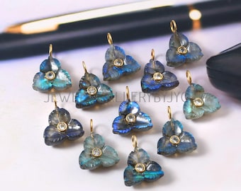 Labradorite Carved Flower Shape Sterling Silver Pendant, Labradorite Inlay Gemstone Pendant, Flower Shape Pendant, Jewelry Making Supplies