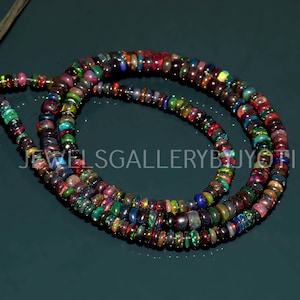 8/16 Inches Black Ethiopian Opal Smooth Rondelles, Black Opal Smooth Rondelle Beads, Ethiopian Opal Smooth Rondelles (3-4.5mm app.)