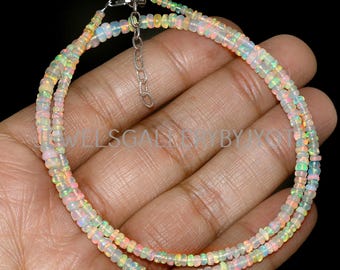 Beautiful Ethiopian Opal Smooth Rondelles Necklace, Ethiopian Opal Rondelle Beads Necklace, Ethiopian Opal Gemstone Necklace