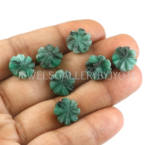 4 Pieces Nice Quality Natural Emerald Carved Flowers, Emerald Flower Briolettes, Emerald Fancy Carving Beads (UN)