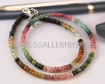 Beautiful Natural Multi Tourmaline Smooth Rondelles Necklace, Multi Tourmaline Rondelle Beads Necklace, Tourmaline Gemstone Necklace
