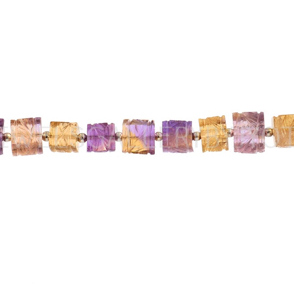 5.5 Inches AAA Grade Ametrine Carved Cubes Briolettes, Ametrine Box Shape Briolettes, Ametrine Briolettes, Ametrine Cubes (6-7mm app) OBC143