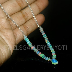 AAA Grade Ethiopian Opal Bar Necklace, Stunning Opal Beaded Sterling 925 Silver Necklace, Ethiopian Opal Chain Necklace, Gift For Her