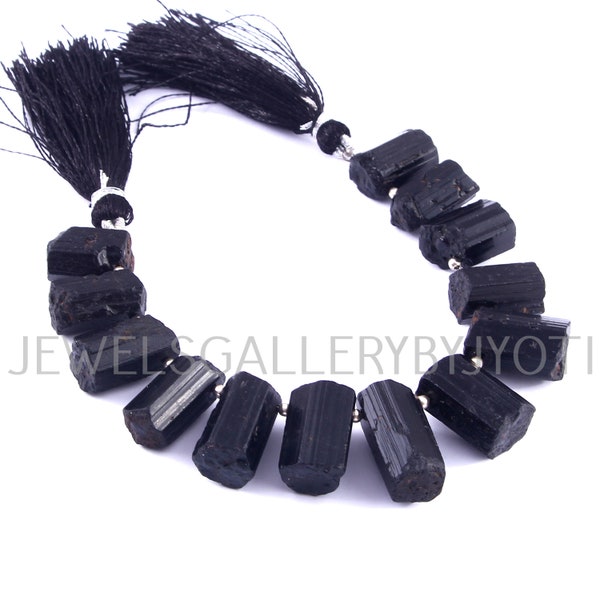 10 Pieces Natural Black Tourmaline Rough Nuggets, Black Tourmaline Raw Gemstone Beads (18-25mm Long)