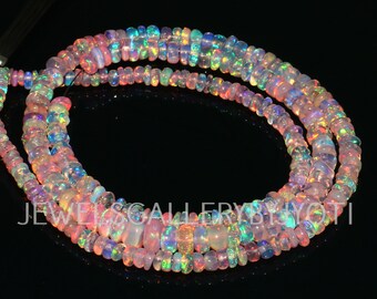 Pink Ethiopian Opal Smooth Rondelles, Pink Opal Smooth Rondelle Beads, Fire Opal Beads, Welo Opal Beads (3-4.5 mm)