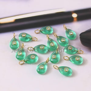 2/4 Pieces Colombian Emerald Quartz Smooth Pear Shape Sterling Silver Pendant, Inlay Gemstone Pendant, Emerald Quartz Charms, Stacking Charm