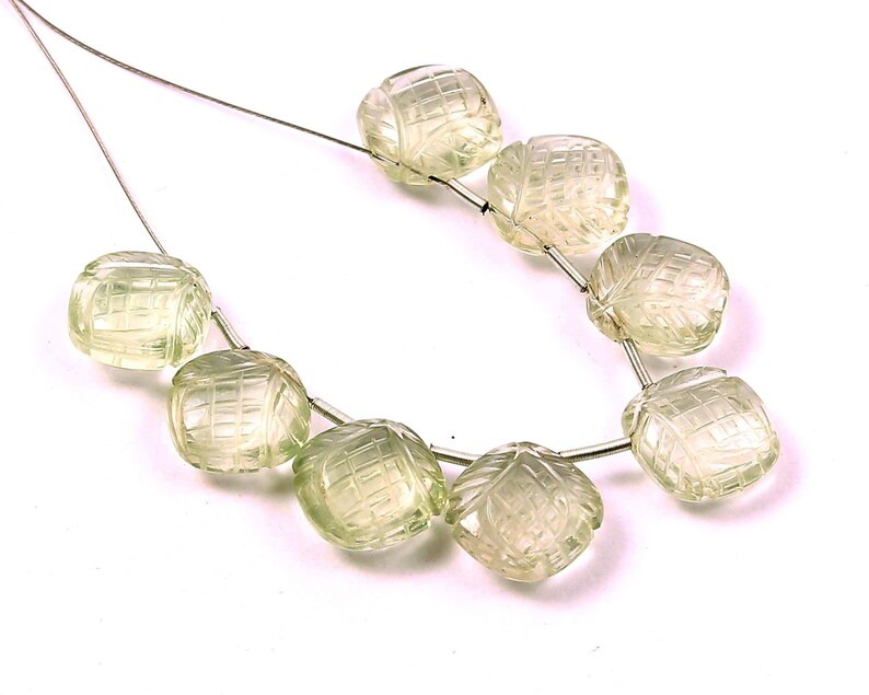 EVE435 Green Amethyst Fancy Cushion Briolettes 12mm Nice Quality Green Amethyst Fancy Carved Cushion Briolettes