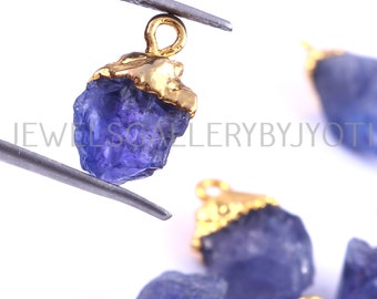 Breloque casquette brute tanzanite naturelle, pendentif brut galvanisé, breloque pendentif pierre de naissance