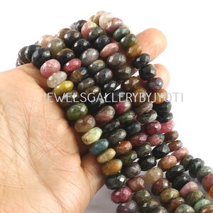 WHOLESALE PRICE BIGSIZE 8" Long Strand Multi Tourmaline Faceted Rondelle Beads, Multi Color Tourmaline Faceted Beads (10-11 mm approx)