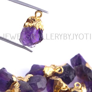African Purple Amethyst Raw Cap Charm,  Electroplated Raw Pendant, Birthstone Pendant Charm