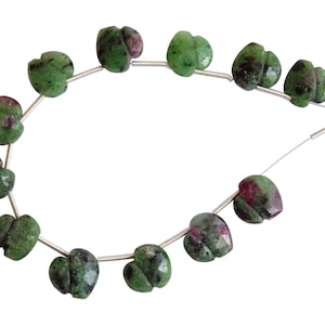 Ruby Zoisite Faceted Heart Briolettes, Ruby Zoisite Carved Heart Shape Beads, Ruby Zoisite Fancy Briolettes (UN146)