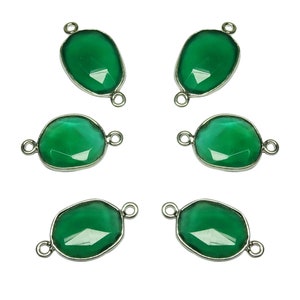 5 pieces Of  Green Onyx  Sterling Silver Double  Bail Connectors
