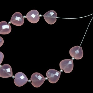 12 Rose Chalcedony Faceted Heart Briolettes, Rose Chalcedony Faceted Briolettes, Rose Chalcedony Centre Drill Hearts (11mm app.)