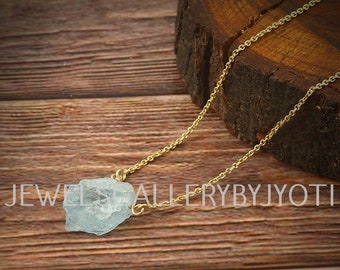 Raw Aquamarine Pendant Sterling Silver Necklace, 18k Gold Plated Aquamarine Rough Gemstone Necklace, Gift For Her