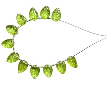10 Pieces Excellent Quality Natural Peridot Carved Leaves Briolettes, Peridot Carved Shape Briolette Beads (6*9 mm approx) MC
