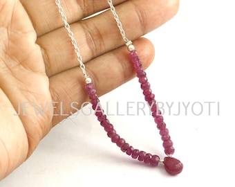 AAA Grade Natural Ruby Bar Necklace, Stunning Ruby Beaded Sterling 925 Silver Necklace, Ruby Chain Necklace, Gift For Her