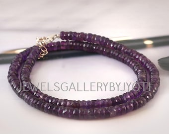 Beautiful African Purple Amethyst Faceted Wheels Necklace, Amethyst Heishi Beads Necklace, Amethyst Gemstone Necklace