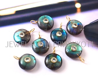 1/2 Pieces Labradorite Smooth Round Shape Sterling Silver Pendant, Inlay Gemstone Pendant, Labradorite Pendant,Stacking Pendant,Gift For Her