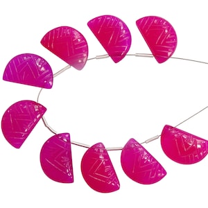 9 Pieces Raspberry Pink Chalcedony Faceted Half Moon Carved Briolettes, Pink Chalcedony Fancy Carved Moons (10*16mm) (PN179)