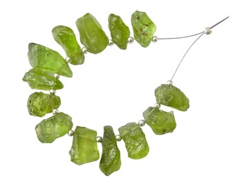 13 Pieces Natural Peridot Rough Nuggets, Raw Peridot Rough Gemstones, Peridot Drilled Rough Gemstone Beads, Peridot Rough Beads