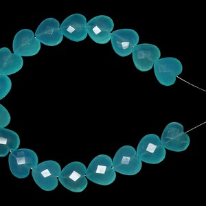 10 Pieces Aqua Chalcedony Faceted Heart Briolettes, Aqua Chalcedony Faceted Briolettes, Aqua Chalcedony Centre Drill Hearts (11MM App) (D)