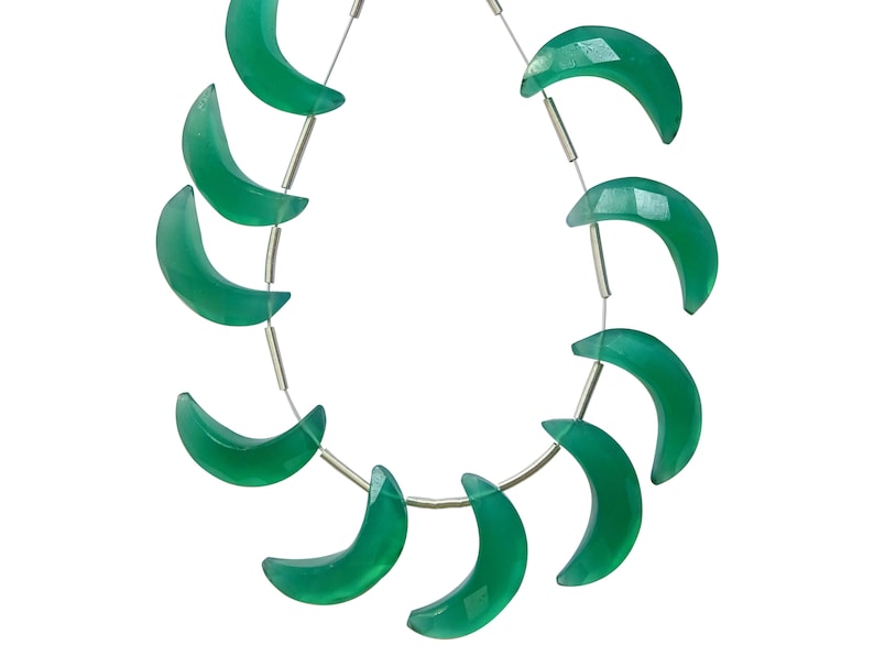 Green Onyx Fancy Briolettes HO47 Green Onyx Crescent Moon Excellent Quality Green Onyx Faceted Moon Briolettes