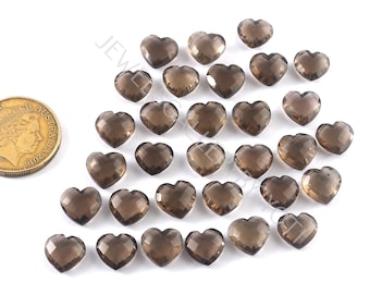 8 Pieces Nice Quality Smoky Quartz Faceted Carved Hearts Briolettes, Smoky Quartz Heart Shape Briolettes (11mm approx)