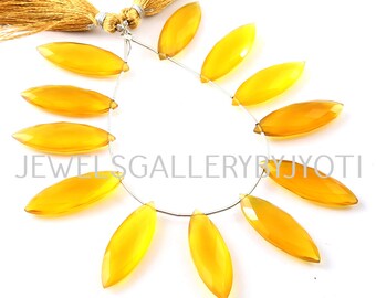 8 pièces Grande taille Calcédoine Jaune Naturel Facettes Marquise Briolettes, Calcédoine Jaune Longue Marquise Briolettes (10 * 30mm App)