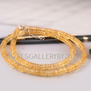 Beautiful Natural Citrine Faceted Wheels Necklace, Citrine Heishi Beads Necklace, Citrine Gemstone Necklace