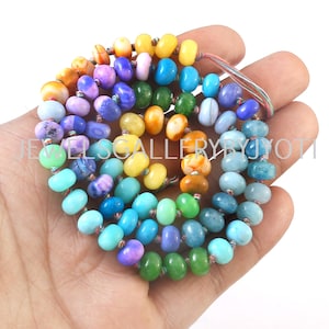 16&quot; Beautiful Multi Gemstones Smooth  Rondelles, Candy Opal Smooth Rainbow Knotted Beads, Multi Gemstone Smooth Rondelles (8mm app.)