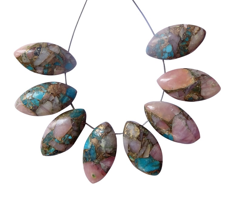 Copper Turquoise-Pink Opal Smooth Marquises Briolettes 8 Pieces Copper Turquoise-Pink Opal Marquise Briolettes JSE70 8*16mm Approx