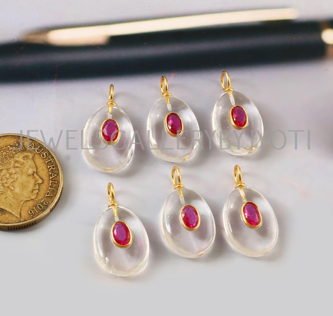 Quartz Inlay 1/2 Pieces Crystal Quartz Smooth Oval Shape Sterling Silver Pendant ...